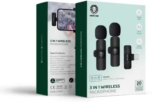 Green Lion 3 in 1 Wireless Microphone - Black 