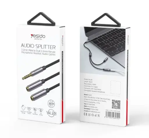 [Yesido YAU28] Yesido YAU28 15cm 3.5mm Male Jack To Female Earphone And Microphone Port AUX Audio Cable 