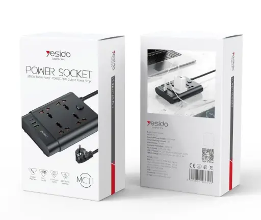 [YESIDO MC11]  GLX-320WR Power Lock Travel Plug adapter Converter – gray and white