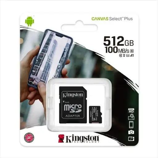 Kingston 512GB micSDXC Canvas Select Plus 100R A1 C10 Card + ADP, SDCS2/512GB, black 