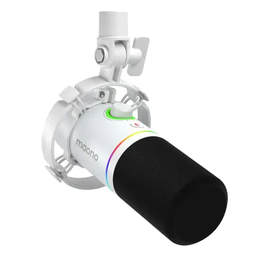 [PD200X] MAONO PD200X XLR/USB Dynamic Microphone Kit, RGB Podcast Mic with Software, Mute, Gain Knob, Volume Control, Boom Arm for Streaming, Gaming, Voice-Over, Recording (White)