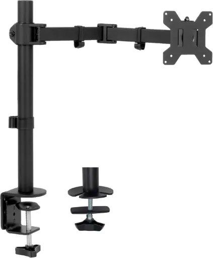 Full Motion Single VESA Monitor Desk Mount Stand with Double Center Arm Joint, Holds 1 Screen up to 22lbs with VESA 75x75mm or 100x100mm, Black, STAND-V101D