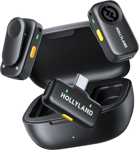 Hollyland LARK A2(2TX+1RX+Charging Case) Wireless Microphone, AI Auto-Limit, Pulg & Play, 42H Use, Detail-Rich Audio, AI Noise Cancellation