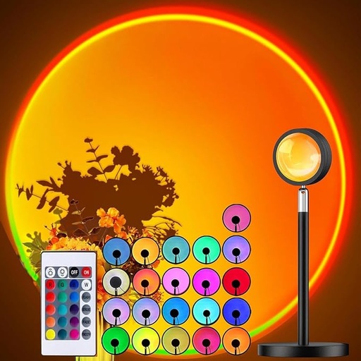 Sunset Lamp - 16 Colors Changing Sunset Projection Lamp with 4 Lighting Modes, 180 Degree Rotation USB Night Light with Remote Ideal for Photography, Party, Family Decor [Energy Class A]